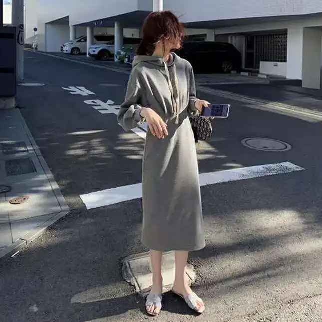 Женское платье осень-зима Толстовка с длинным рукавом юбка капюшоном | Женская