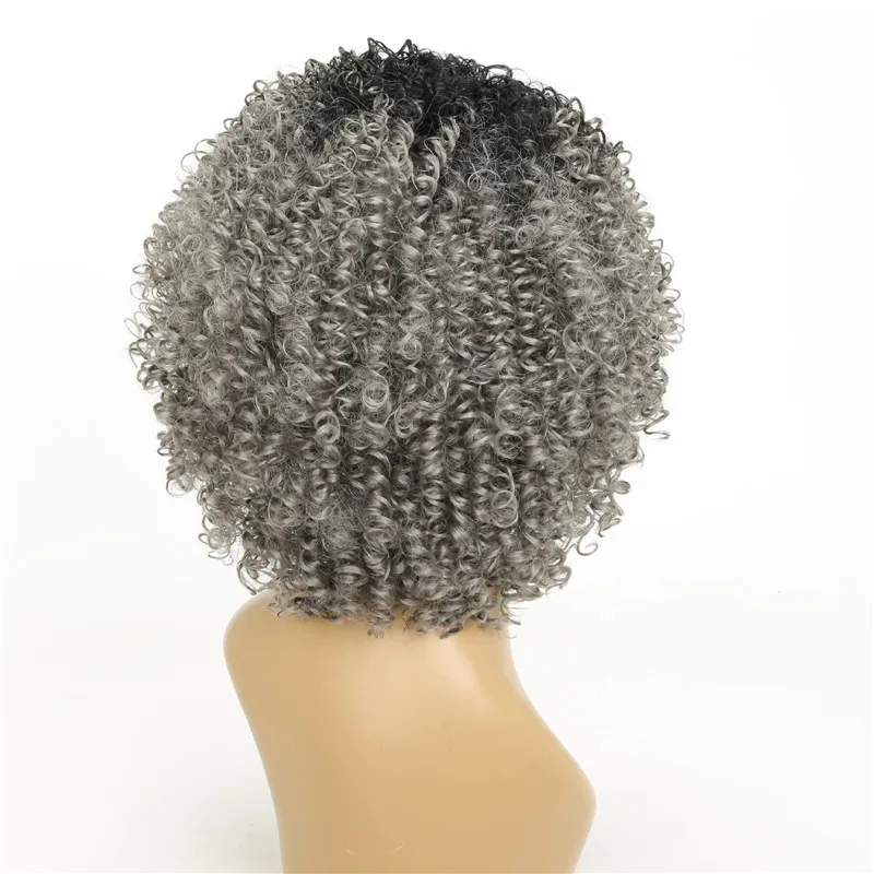 

Ombre Gray Afro Kinky Curly Wigs for Women 15inch Short Bob Deep Curly Wig Naural Synthetic Female False Hair Cosplay Lolita Wig
