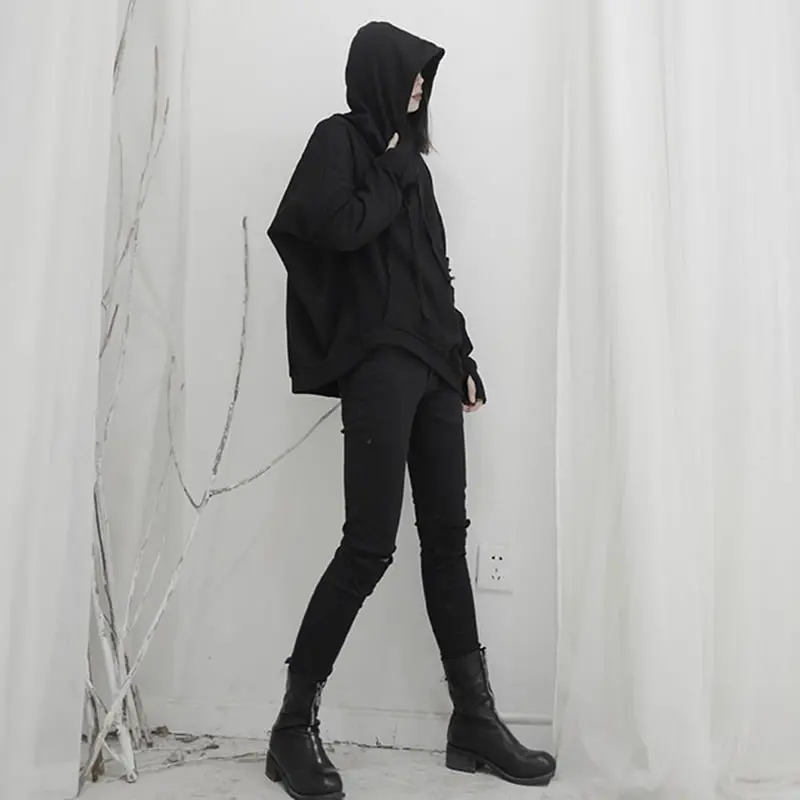 Свитер на шнурке XITAO черный с ассиметричным плиссированным рукавом 2019|Женские