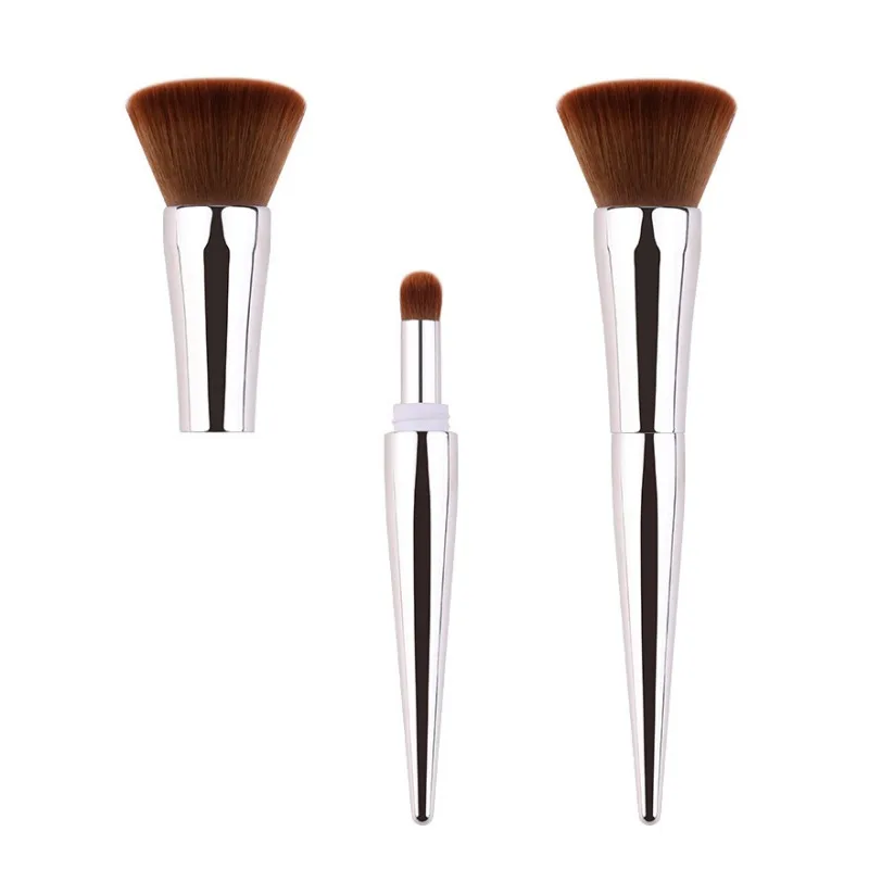 Silver 4 in 1 Foundation Makeup Brushes Makeup Tool Eyebrow Eyeliner Powder Concealer Makeup Cosmetics Tools - Handle Color: Silver