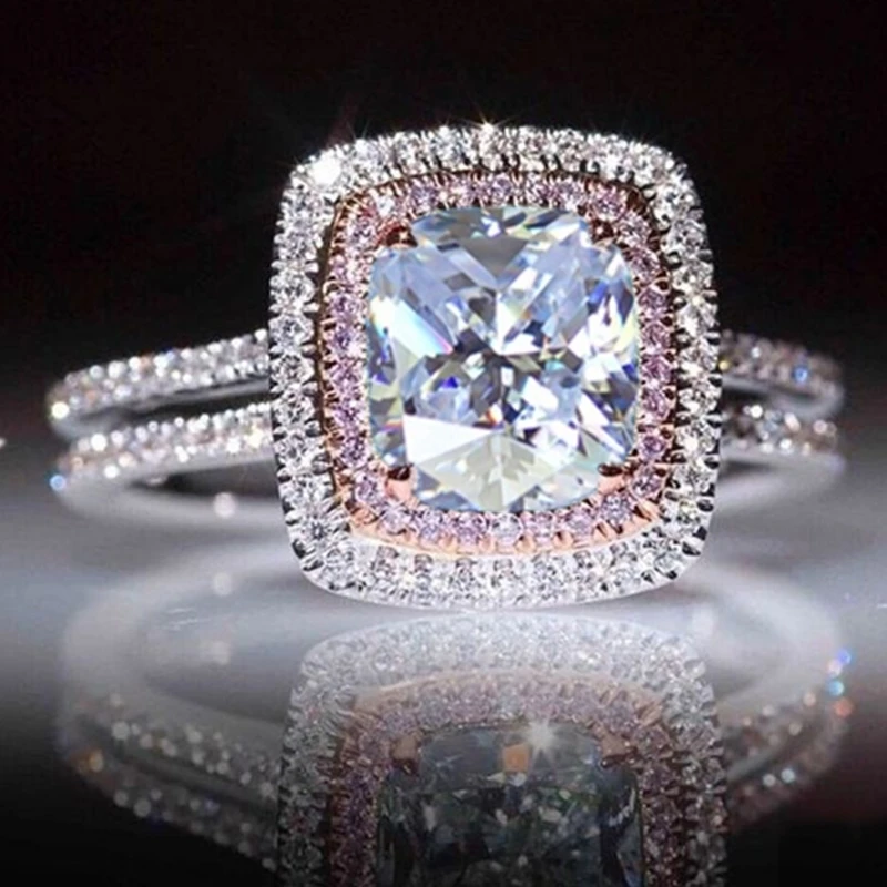 

Luxury White/Pink Rhinestones Crystal Engagement Ring For Women Accessories Wedding Jewelry Girl Gift Fashion Women Ring