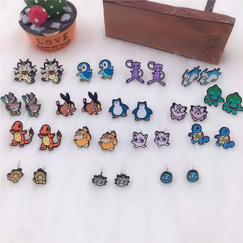 EUPNHY, 2 шт., Мультяшные серьги Pokemon Go, асимметричные сережки Bulbasaur, гипоаллергенный стержень, серьги для женщин и девочек, подарок на день рождения