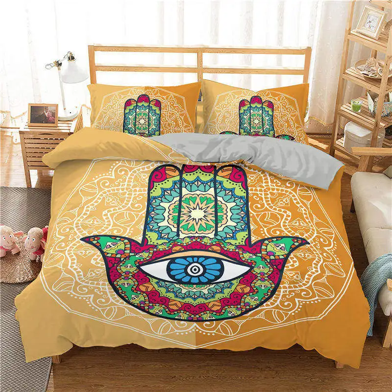 

2021 Hamsa Bedding Sets Duvet Cover Bed Cover Psychedelic Pattern in Hamsa Hand of Fatima Spiral Boho Ethnic Bedclothes