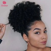 afro puff kinky curly ponytail 100 brazilian human hair drawstring ponytail with clip for women beau natural black 2 4 brown