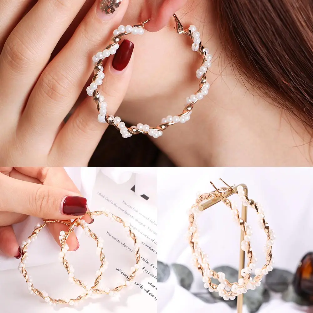 Серьги-кольца женские в стиле панк с искусственным жемчугом | Украшения и