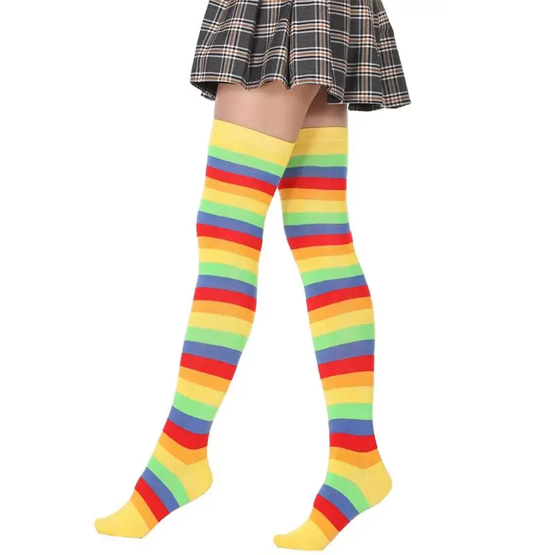 

Rainbow Stripe Socking Funny Halloween Color Thigh Highs Stockings Carnival Clown Cosplay Costumes Girls Women Hosiery Sox
