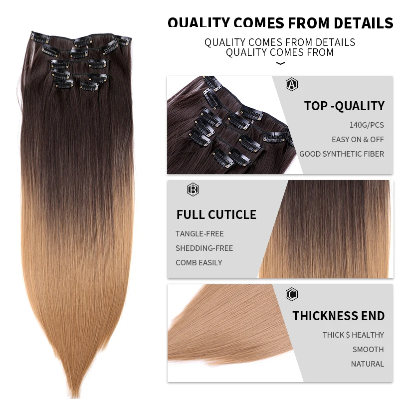 6 шт./компл. клип в наращивание волос Длинные прямые светлые волосы на заколках