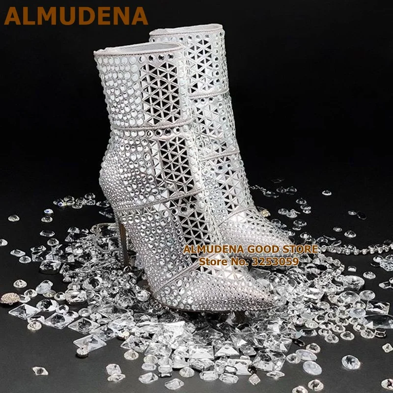 Альмудена Bling украшенные кристаллами ботильоны Обувь на высоком каблуке-шпильке