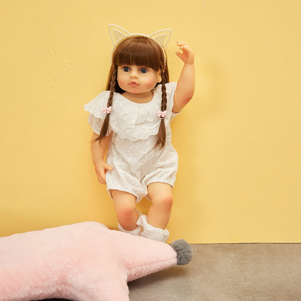 

CONUSEA 48CM Soft Silicone Reborn Dolls with Cat Headdress Toys Baby Realistic Doll Reborn Toddler Bonecas Reborn Doll for Girls
