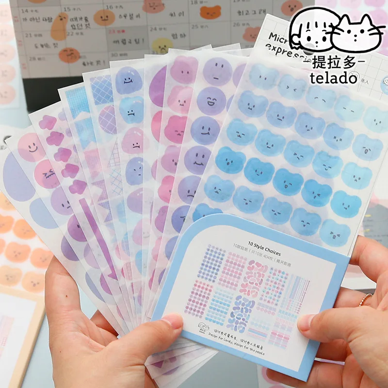 

10sheet/404pcs Cute Round Smile Expression Washi Stickers Sealed Notebook Hand Account School Supplies Stationery Sticker Kawaii