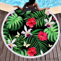 pineapple botanic animal digital print soft summer round adults and children beach towel with tassel water absorbent bath towels