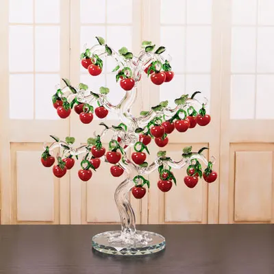36pcs cherries tree Стеклянная вишня с кристаллами дерево фигурки ремесла фэншуй орнамент домашний Декор рождественские новогодние подарки, сувениры Декор Орнамент - Цвет: 36pcs cherries tree