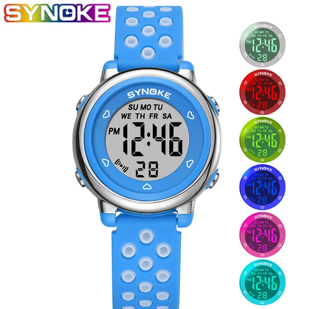 Часы наручные SYNOKE Детские с силиконовым ремешком водостойкие до 50 м|Детские часы|