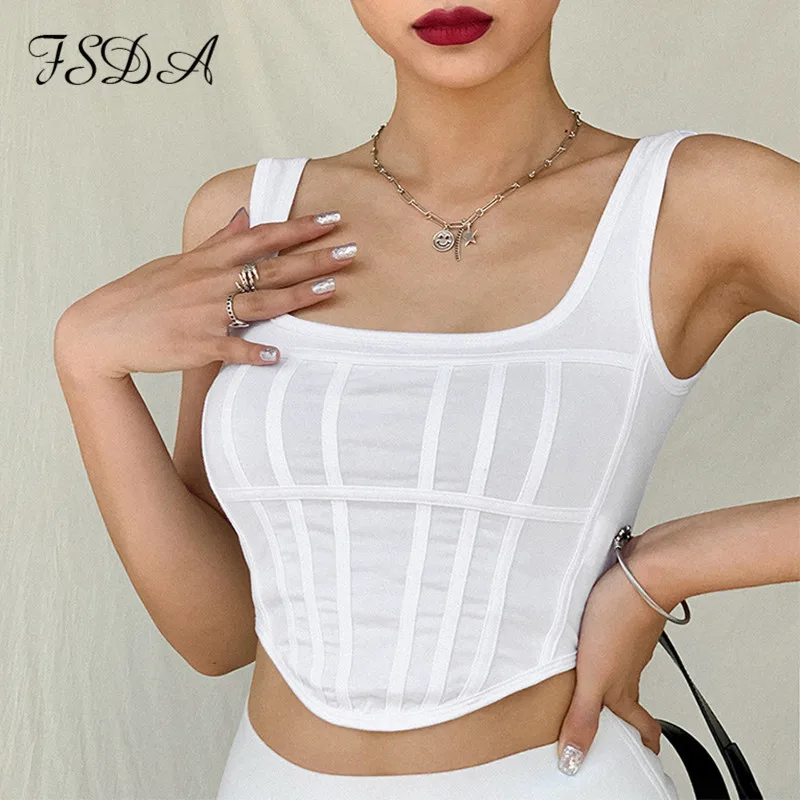 Женский укороченный топ без рукавов FSDA белый пикантный с открытыми плечами