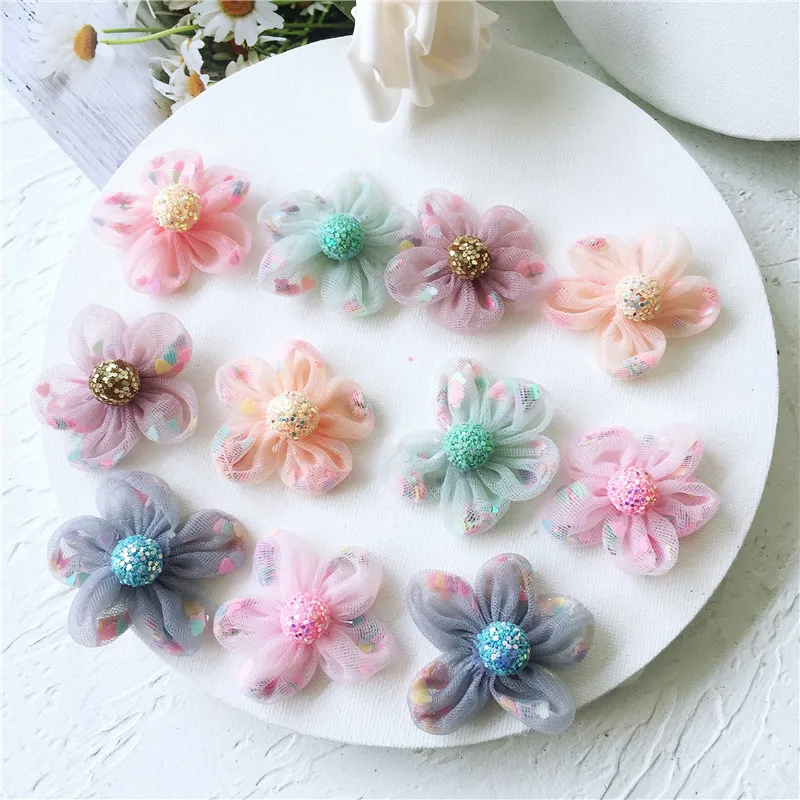 6 шт./лот 4 см DIY зыбучий песок шифон пять лепестков цветок Аппликации для шляпа