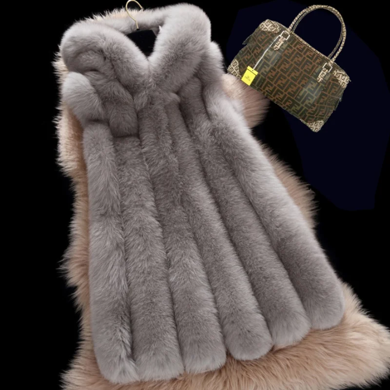 Fashion New Women's Long Faux Fox Fur Vest With Hat Autumn Winter Fox Fur Hooded Vest Women Coat Factory Wholesale шуба женская