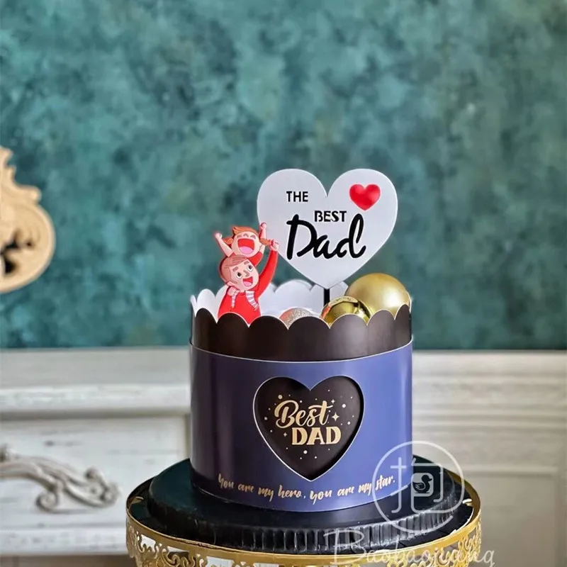 

Father's Day Acrylic Dad Cake Toppe Clay Hero Birthday Supplies Gold Ball Heart Hollow Bronzing Double-layer Quotation Border