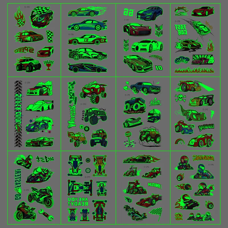 Робот-Татуировка для детей светящийся Темный водонепроницаемый гоночный