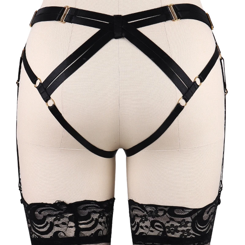 Черные трусики подвязки привязной ремень пикантные рейв-клетка для Тела Бондаж
