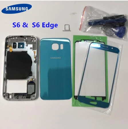 S6 S6 Edge полный корпус чехол для samsung Galaxy S6 G920F S6 Edge G925F G925 крышка батареи+ средняя рамка+ передняя стеклянная линза