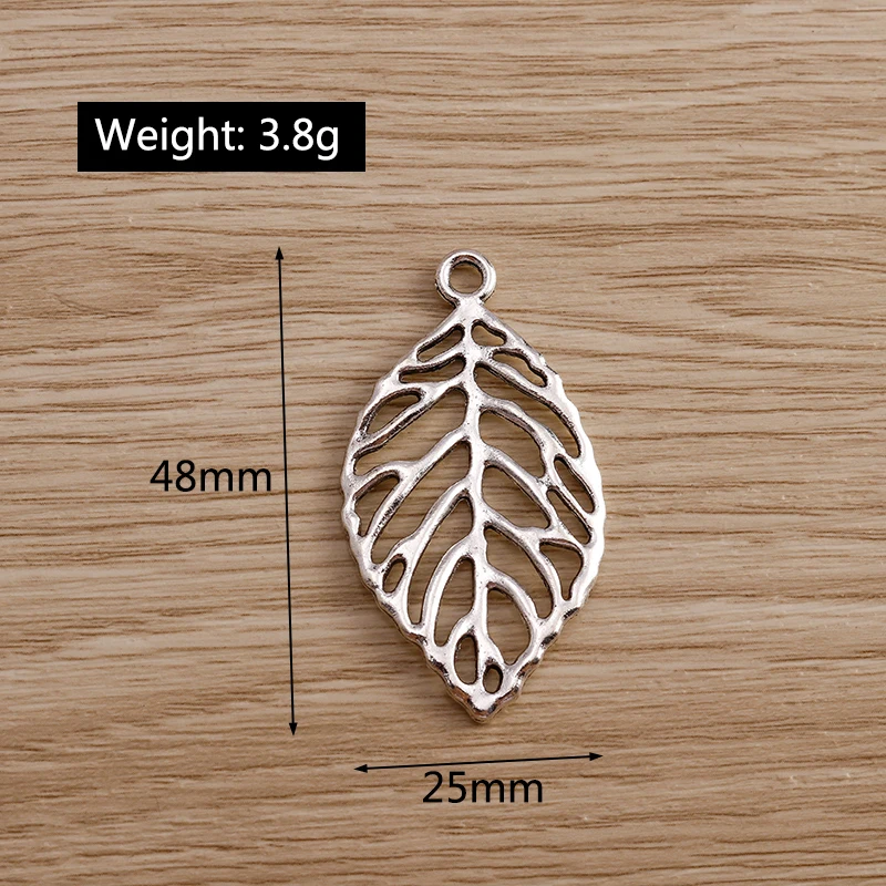

5pcs 25*48mm Hollow Large Tree Leaf Charms Jewelry Making DIY Silver Color Plant Charms Pendants Fit Necklaces Earrings Findings