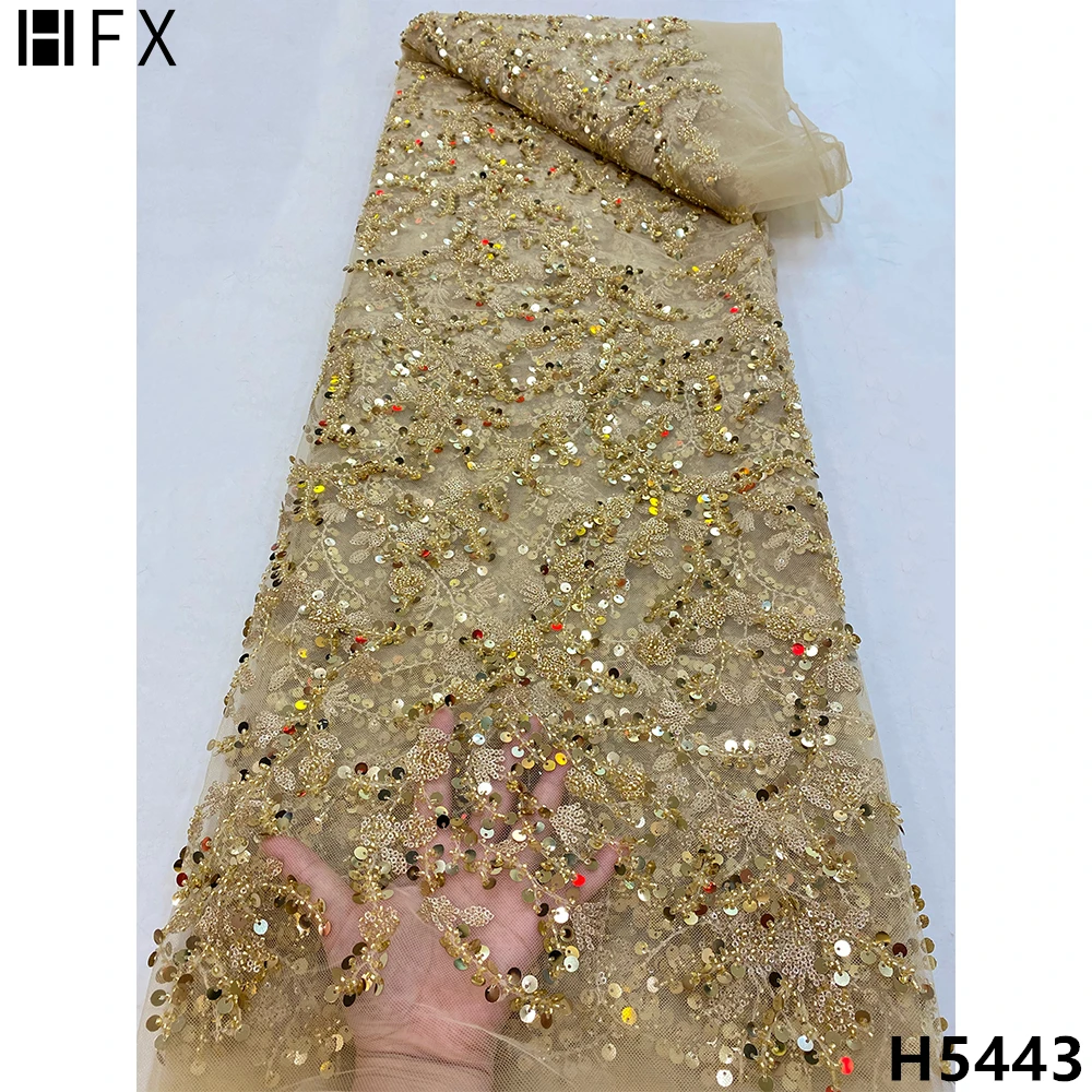 HFX 2021 green Handmade Lace Fabric Tissu Heavy Beaded Fabrics Luxury French sequins for Bridal Materials H5443 | Дом и сад