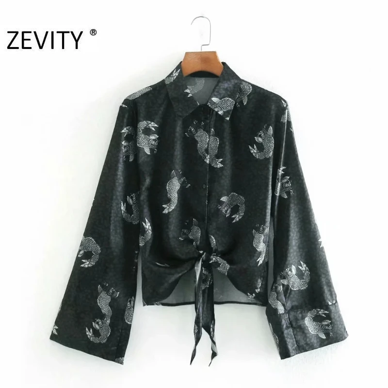 Новая женская блузка кимоно Zevity с винтажным принтом на Подоле и узлом Офисная