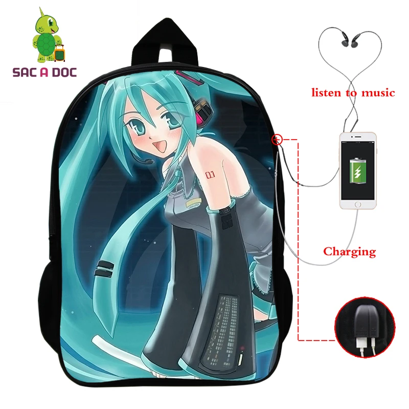 5 Многофункциональный рюкзак VOCALOID Hatsune Miku, зарядка через usb, разъем для наушников, для ноутбука, для подростков, мальчиков, девочек, школьные рюкзаки для косплея - Цвет: 5