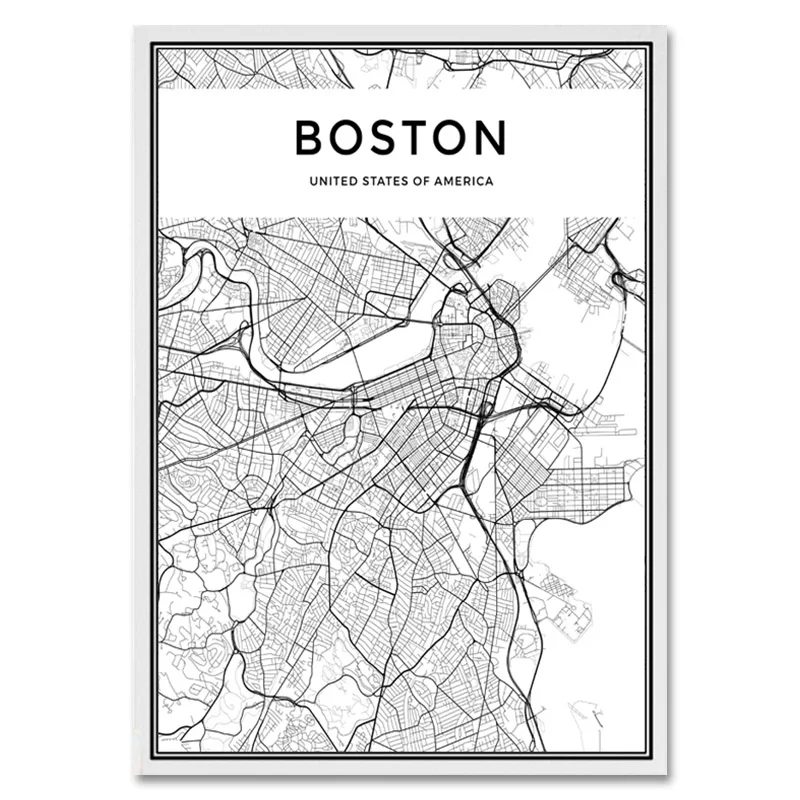 Черно-белая карта мировых городов Нью-Йорк, Токио, Париж. Декоративная картина на холсте в стиле нордической живописи для комнаты с плакатом.
