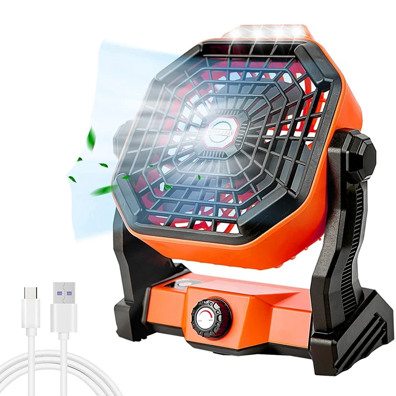 

Portable Camping Fan With LED Lights,270° Adjustable Stepless Speed Enhanced Airflow Tent Fan For Outdoor
