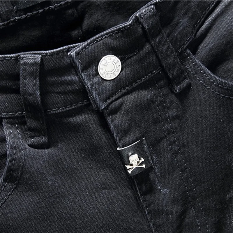 EH·MD® Ripped Jeans Men's Capsule Embroidered Metal Skull Decoration Splashed Ink Soft Slim Cotton Stretch Scratches 2022seasons