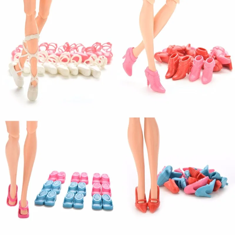 

10Pairs = 20 PCS Mixed Colors Dolls Ballet Shoes Slippers High Heels Shoes Bind-type Toe Shoes Boots For 1/6 Doll