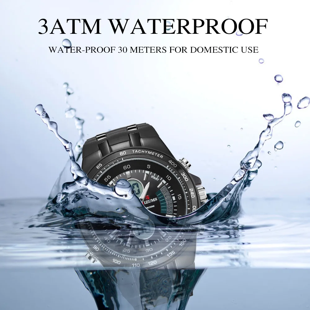

MIZUMS 8017 Electronic Watch Quartz Men's Watch Sports Watches Dual Movement Waterproof Large Dial Men Wristwatches