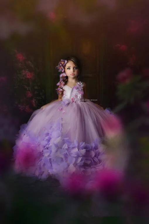 Purple Ball Gown Flower Girl Dresses For Wedding Flowers Birthday Wear First Communion Dress Tulle Luxury Girls Pageant G |
