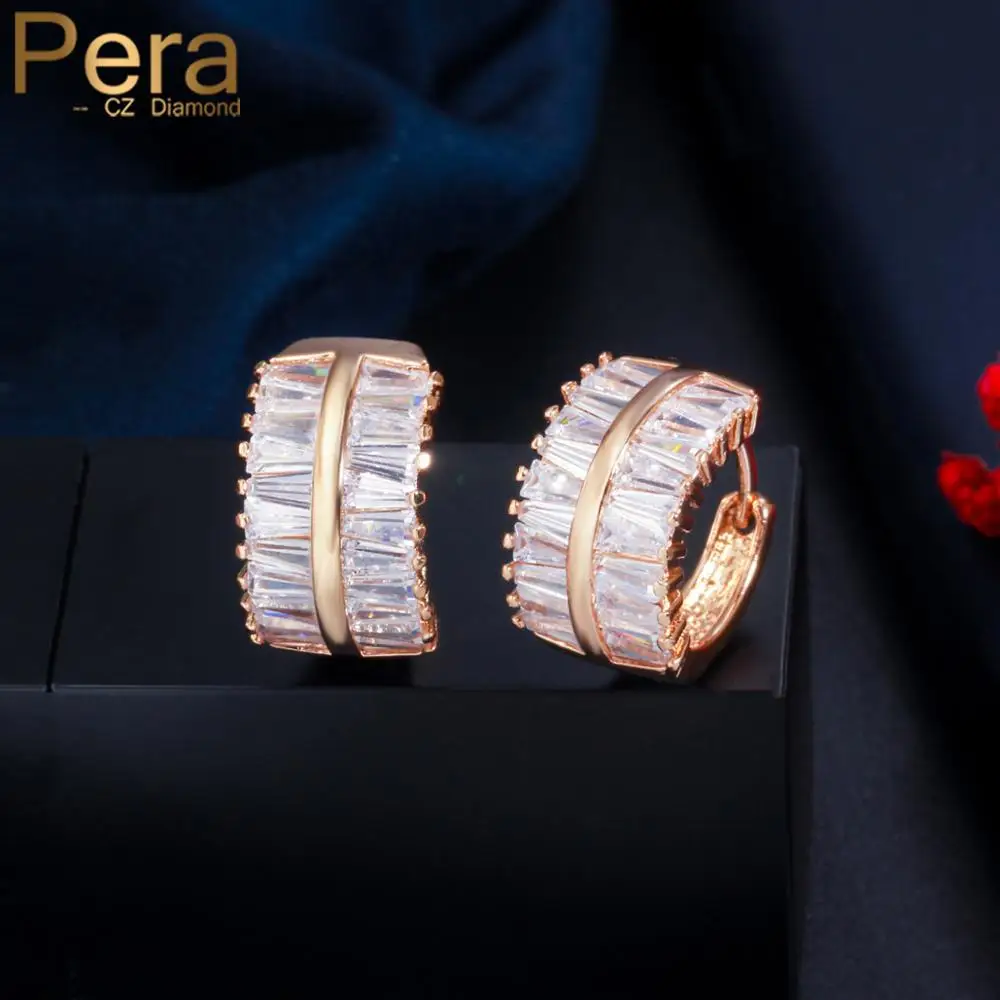 

Pera Brand Exclusive 2 Rows Geometry CZ Zircon 585 Gold Color Cute Circle Hoop Earrings for Women Gift Jewelry Accessories E646