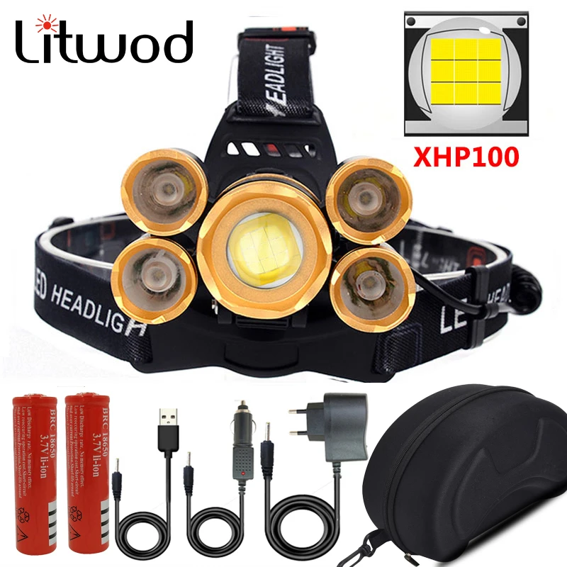 

The Most Brightest Headlamp Zoomable LED Head Flashlight Lamp White Light Hunting Torch 18650 Rechargeable Bulbs Battery