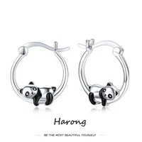 harong silver plated panda hoop earrings fashion cute animal series ear clip jewelry accessories for women girls gifts