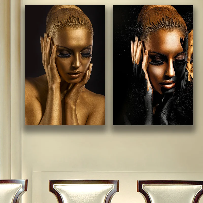 

Black Gold Nude African Art Woman Oil Painting on Canvas Cuadros Posters and Prints Scandinavian Wall Picture for Living Room