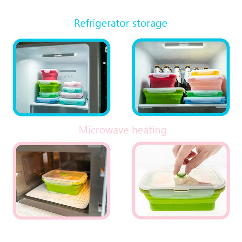 500 мл складной силиконовый Ланч-бокс Портативный для микропосуды прямоугольный