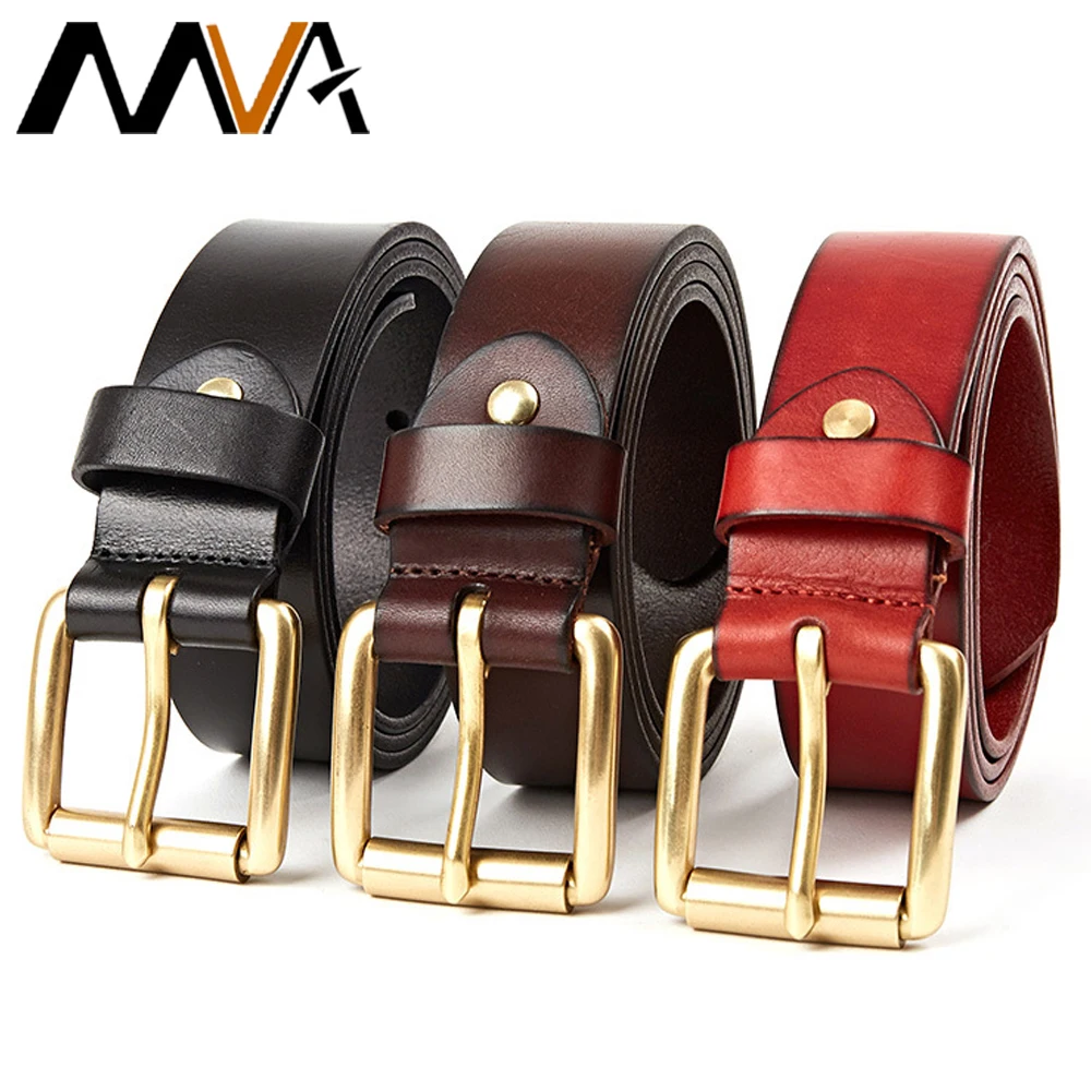 MVA Men's Belt Cowhide Leather Trouser Belt For Men Belts Buckle For Jeans Male Waist Belts Business Casual High Quality 1130