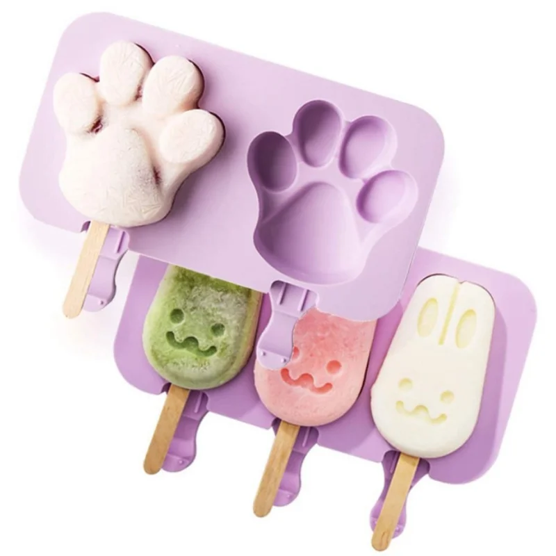 

SILIKOLOVE Cute Cartoon Ice Cream Mold Silicone Popsicle Mold Reusable BPA-Free Ice Pop Mold with Lids and Sticks Silicone Mold