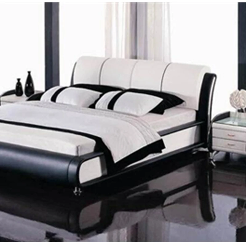 Geunine кожаный большой размер кровать и диван мебель из цельного дерева