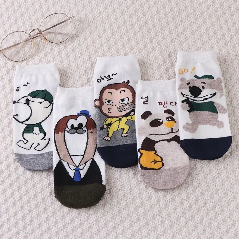 5Pairs/Lot Ankle Socks Women Cartoon Animals Kawaii Japanese Cat Bear Dog Fruit Pattern Girls Happy Funny Short Socks 28 Styles