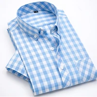 men plaid shirt for summer short sleeve slim fit casual easy match mens checked design leisure shirt for teenage boys