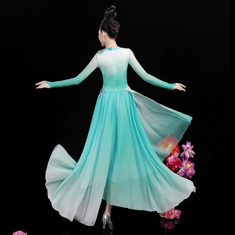 

2021 Fairy Flamenco Dance Dress Women Concert Outfits Performance Costume Green Ballroom Dance Wear Classical Dance Clothes