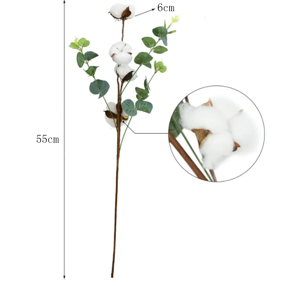 

Artificial Cotton Stems Decor with Eucalyptus Leaves 4 Cotton Heads Natural Cotton Flower Wedding Home DIY Decor