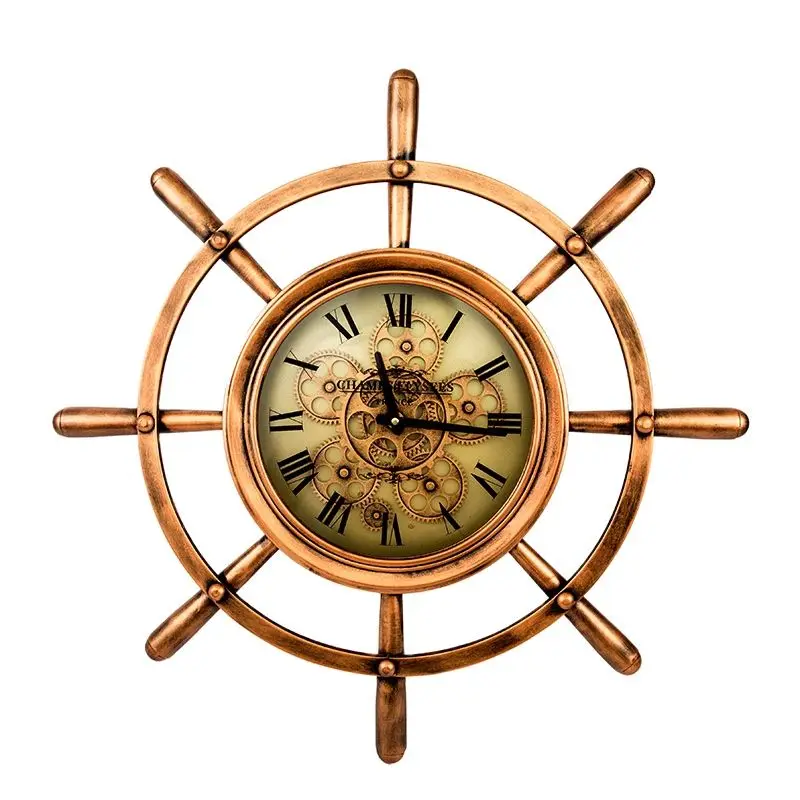 

Retro Large Wall Clock Vantage Watches Gold Metal Wall Clockk Home Decor Industrial Style Creative Living Room Decorative Gift