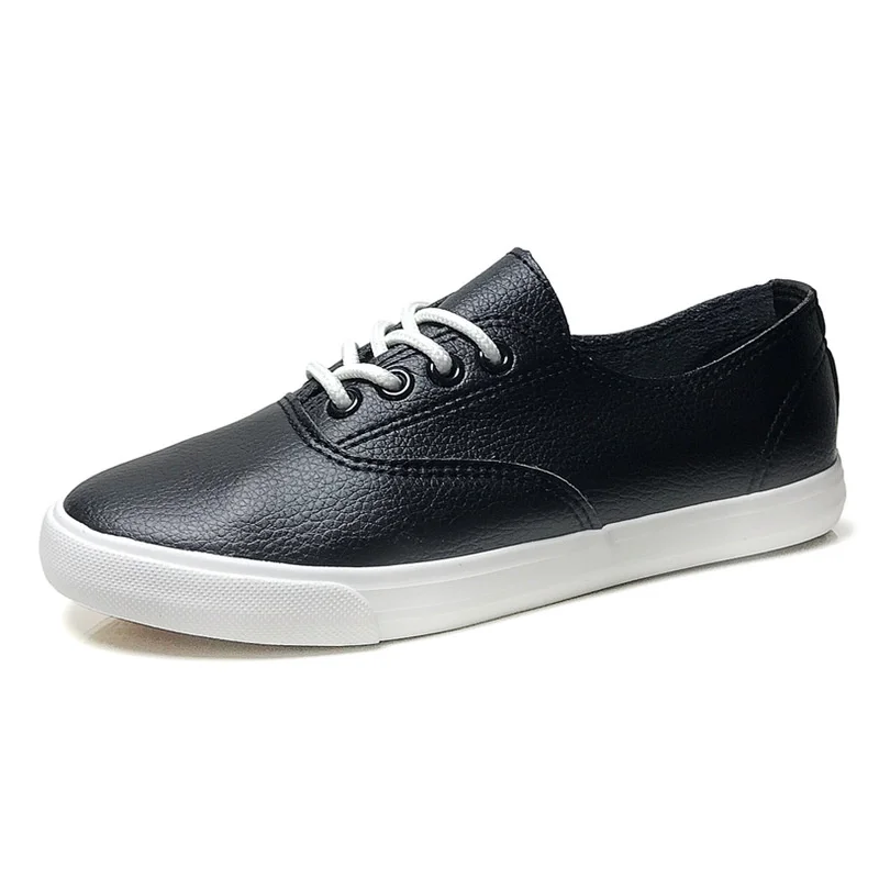 

Basic Women White Sneakers Female Black Shoes Lace Up Flat Heel All Match Must Have Lady Flats Spring Leather Shoe Waterproof