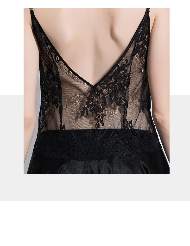 

SXTHAENOO Sexy Women's Nightie Summer Nightdress Sleepwear Nightwear Lace Silk Satin Night Dress Home Dress Nightgown Lingerie