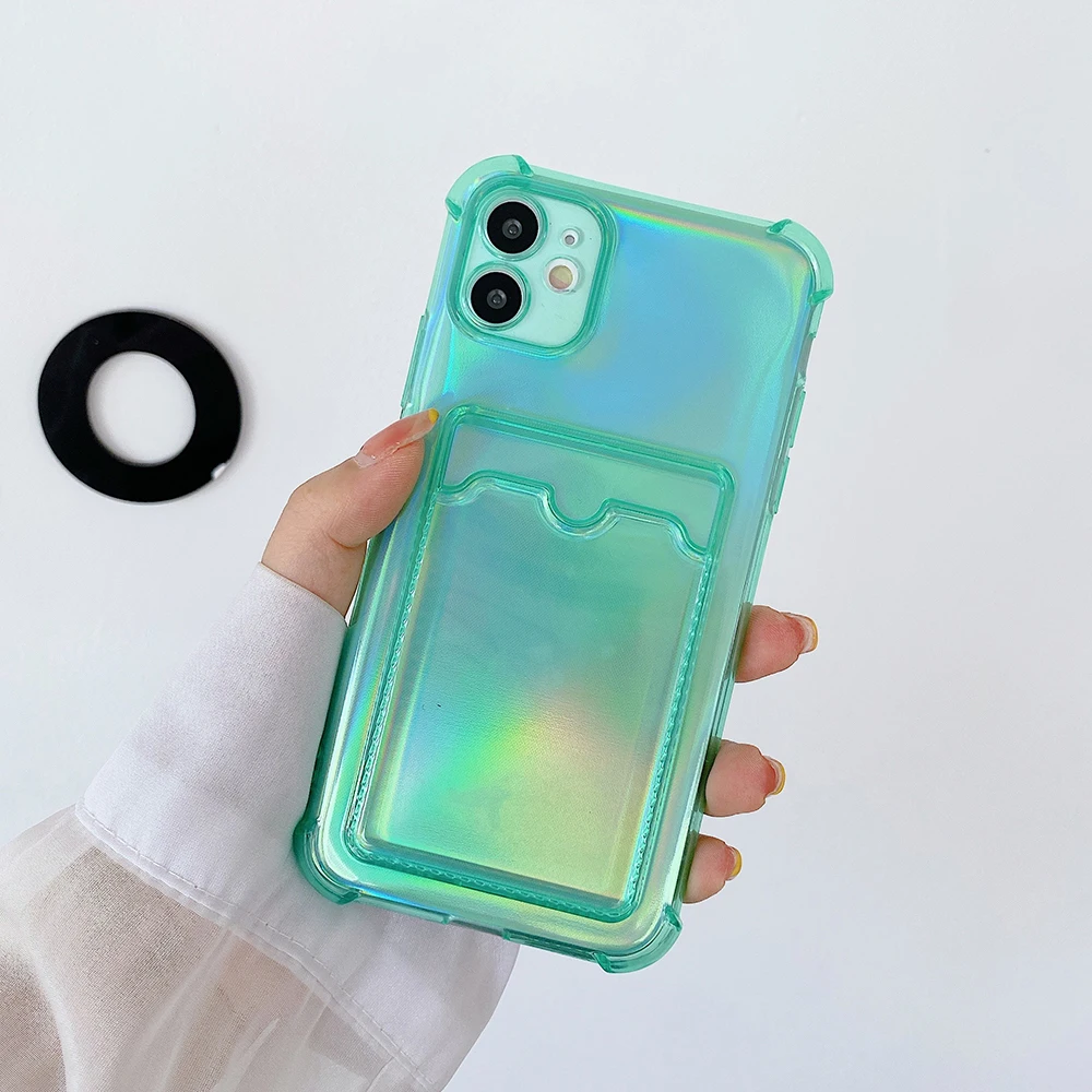 

Laser Transparent Card Bags Phone Case for IPhone 12Pro 11 12 Pro Max Silicone Cover for IPhone XR X XS Max 8 7 Plus Coque Funda